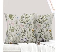 ECZOIL Set di 2 federe decorative per cuscino 45x45 cm Fiori Copricuscino per divano decorativo Motivo Pianta a Fiori Selvatici Verde Federa per Casa Soggiorno Camera da letto e Fattoria - Salvia