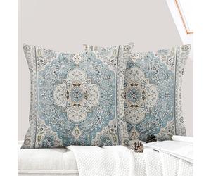 ECZOIL Set di 2 federe decorative per cuscino, 60 x 60 cm, stile bohémien, stile vintage, per divano, casa, soggiorno, camera da letto, colore: blu cielo