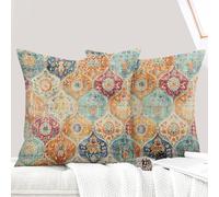 ECZOIL Set di 2 federe per cuscino 50x50 cm Boho Etnico Vintage Federe Cuscini Decorativi Federa 20x20 Pollici per Casa Soggiorno Camera da Letto - Crema