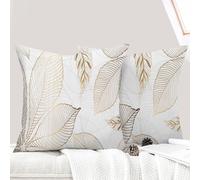 ECZOIL Set di 2 federe per cuscino boho, 40 x 40 cm, motivo floreale, in peluche, con stampa su entrambi i lati, per soggiorno, divano, camera da letto, foglie dorate