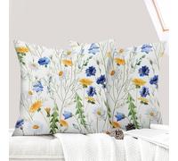 ECZOIL Set di 2 federe per cuscino boho, 40 x 40 cm, motivo floreale, in peluche corto, stampa double face, per soggiorno, divano, camera da letto, margherita gialla