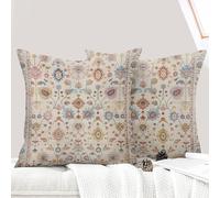 ECZOIL - Set di 2 fodere per cuscino da 60 x 60 cm, design boho etnico, vintage, fodere per cuscino decorative, 61 x 61 cm, per casa, soggiorno, camera da letto, floreale, color crema