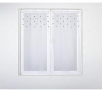 ED ENJOY HOME Coppia di vetri bianchi 60 × 90 cm, Passante Bastone Ricamo Cuori Grigio, per Camera da Letto e Soggiorno