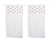 ED ENJOY HOME Coppia di vetri bianchi 60 x 160 cm, passano bastone, ricamo cuori rossi per camera da letto e soggiorno