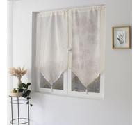 ED ENJOY HOME Coppia di vetri ecru 60 x 90 cm, passano bastone, lino e poliestere, proteggono dagli sguardi esterni, per camera da letto e soggiorno