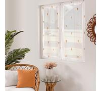 ED Enjoy Home - Coppia di vetri teline - motivo ricamato, passamontagna - 100% poliestere - tessuto certificato Oeko-Tex - 60 x 90 cm, colore: Bianco/Miele