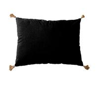 ED Enjoy Home Cuscino nero con 4 pompon di iuta, rettangolare, 50 x 70 cm, 100% cotone, certificato Oeko Tex, cuscino decorativo di qualità, collezione Panama