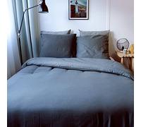 ED Enjoy Home - Set copripiumino a 2 posti, in cotone, 240 x 220 cm, colore grigio scuro, collezione Gypsy - 1 copripiumino con bottoni a pressione + 2 federe 63 x 63 cm