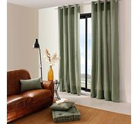 ED Enjoy Home Tenda con occhielli argentati, 135 x 240 cm, verde kaki chiaro, 100% cotone, tessuto certificato Oeko-TEX, collezione Panama