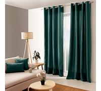 ED Enjoy Home Tenda con occhielli argentati, 135 x 240 cm, verde scuro, 100% cotone, tessuto certificato Oeko-TEX, collezione Panama