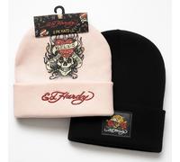 Ed Hardy 2pc Berretto Set Love Teschio Strass Rosa Tigre Toppa Nero Cappelli Nwt