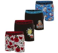 ED Hardy Mens Underwear Boxer Briefs Comfortable, Breathable, Stylish Design 4 Pack, Roses, Skull, Mermaid, Medium