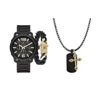 ED HARDY Set di 3 orologi da uomo con collana e bracciale, colore: nero