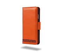 Ed Hicks Custodia in pelle arancione per iPhone 16e - Custodia a portafoglio in vera pelle - Slot porta carte con blocco RFID - Supporto di visualizzazione - Supporto per telefono antiurto