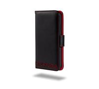 Ed Hicks Custodia in pelle nera per iPhone 16 Pro - Custodia a portafoglio in pelle di alta qualità - Slot porta carte con blocco RFID - Cavalletto - Supporto per telefono antiurto biodegradabile