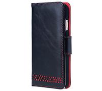 Ed Hicks Custodia in pelle nera per iPhone 16e - Custodia a portafoglio in pelle di alta qualità - Slot porta carte con blocco RFID - Supporto per visualizzazione - Supporto per telefono antiurto