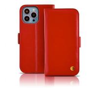 Ed Hicks Custodia in pelle rossa per iPhone 14 - Custodia a portafoglio in vera pelle con cavalletto e slot per carte di blocco RFID - Compatibile con caricabatterie ufficiali MagSafe - Rosso con
