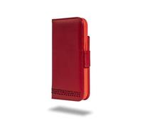 Ed Hicks Custodia in pelle rossa per iPhone 16 Plus - Custodia a portafoglio in pelle di alta qualità - Slot porta carte con blocco RFID - Supporto di visualizzazione - Supporto per telefono antiurto