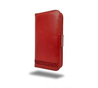 Ed Hicks Custodia in pelle rossa per iPhone 16e - Custodia a portafoglio in pelle premium - Slot porta carte con blocco RFID - Supporto per la visualizzazione - Supporto per telefono antiurto