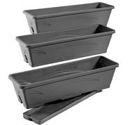 EDA Lot de 3 jardinieres balcon Toscane- 3 x 6 L - 50 x 15 x 12 cm - Gris anthracite