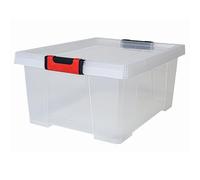 EDA - Scatola portaoggetti Clipstock da 30 litri - Con coperchio - Manici Soft Touch - Imbocabile e sovrapposbile - Adatto al contatto alimentare - 49,4 x 38,8 x 23 cm - Trasparente