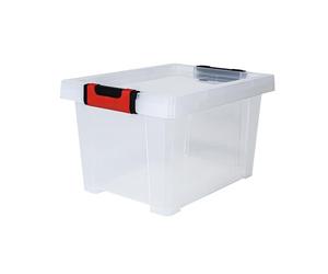 EDA - Scatola portaoggetti da 15 litri Clipstock - Con coperchio - Manici Soft Touch - Imbedibile e sovrapponibile - Adatto al contatto alimentare - 38,5 x 29 x 23 cm - Trasparente