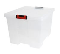 EDA - Scatola portaoggetti da 75 L Clipstock - Con coperchio - Manici Soft Touch - Imbocabile e sovrapposbile - Adatto al contatto alimentare - 49,4 x 38,8 x 35,8 cm - Trasparente