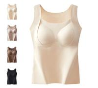 EDAT Canotta calda ispessita con reggiseno a fascia, gilet riscaldante 2 in 1 con reggiseno incorporato, strato di base caldo(Beige,XXL)