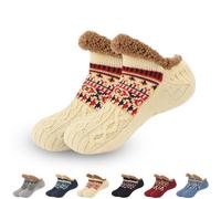EDAT Kelvono Winter Wool Socks, Kelvono Fuzzy Non-Slip Floor Socks, Soft Fluffy Fleece Interior for Unisex(Beige,X-Large(30cm))