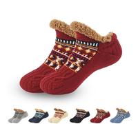 EDAT Kelvono Winter Wool Socks, Kelvono Fuzzy Non-Slip Floor Socks, Soft Fluffy Fleece Interior for Unisex(Red,Small(24cm))