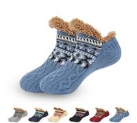 EDAT Kelvono Winter Wool Socks, Kelvono Fuzzy Non-Slip Floor Socks, Soft Fluffy Fleece Interior for Unisex(Blue,Large(28cm))