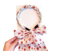 EDAT Satin Fabric Hair Bands, Non-Slip Wigs Tied Hair Ribbon, Retro Satin Cross Knotted Fabric Headband, Adjustable Hair Band for Women(Strawberry)