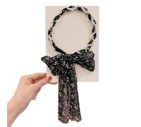 EDAT Satin Fabric Hair Bands, Non-Slip Wigs Tied Hair Ribbon, Retro Satin Cross Knotted Fabric Headband, Adjustable Hair Band for Women(Black-2)