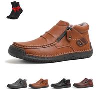 EDAT The First Young Shoes Uomo, Thefirstyoung Stivali in pelle, Stivali slip-on in pelle da viaggio e da esterno(Light Brown(Plush lining),40 EU)