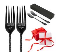 EDATOFLY 2 Pezzi Forchetta con Incisione-I forking love you, Forchette da Tavolo con Confezione Regalo Forchette da Tavola in Acciaio Inox Regalo di san Valentino per Lui/Lei (Nero)
