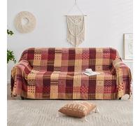Edcooy Coperta in stile bohémien, grande, patchwork, per divano, letto matrimoniale, poltrona e divano, morbida e ponderata per mobili, con nappe, in ciniglia, per decorazione bohémien (L-220 x 260),