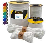EdcX Paracord 4mm, 35+ Colori Solidi (10m, 15m, 30m, 50m, 100m, 300m) | Ideale per Campeggio, Sopravvivenza, attività all'aperto | Corda 100% Nylon 4 mm| Corda Tattica 550 Tipo III (White, 15 m)