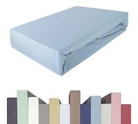 Edda Lux Premium - Lenzuolo con Angoli per materassi con altezza da 20 a 40 cm, 120 x 200/220 cm, 135 x 200/220 cm, 95% Cotone 5% Elastan, OEKO-TEX, in Jersey, colore: Blu Nordico