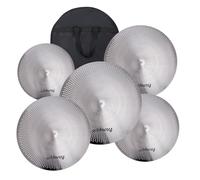 Eddaray Set di piatti a basso volume - Set di 5 paia di hihats, crash da 40,6 cm, crash da 40,6 cm, 50,8 cm, giro da 50,8 cm, set di batteria per esercitazioni silenziose, con borsa per il trasporto