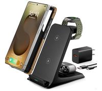 Eddibox Stazione di ricarica 3 in 1 per Samsung per custodie spesse da 10 mm/Otterbox/Heavy Duty, caricabatterie wireless per Samsung Galaxy S25 Ultra/S24/Z Fold, supporto caricabatterie per telefono