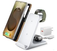 Eddibox Stazione di ricarica 3 in 1 per Samsung per custodie spesse da 10 mm/Otterbox/Heavy Duty, caricabatterie wireless per Samsung Galaxy S26 Ultra/S25/S24, supporto caricabatterie per telefono per