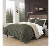 Eddie Bauer Biancheria da letto reversibile Sherpa con federe abbinate, decorazione accogliente e calda, in pile di poliestere, verde Sherwood, Queen