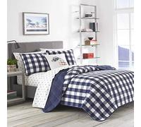 Eddie Bauer | Collezione Lake House | 100% cotone reversibile e leggero trapunta copriletto e federe, set di biancheria da letto 3 pezzi, prelavato per un maggiore comfort, king size, blu