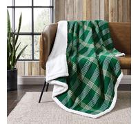 Eddie Bauer - Coperta in flanella di cotone, decorazione per la casa, per tutte le stagioni reversibile Sherpa (Union Bay Green, copriletto)