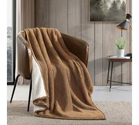 Eddie Bauer - Coperta in peluche ultra morbida Sherpa per la casa, reversibile, per tutte le stagioni (marrone tinta unita/avorio, 50 x 60)