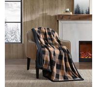 Eddie Bauer - Coperta reversibile, in flanella sherpa, motivo scozzese di bufalo, decorazione per la casa per tutte le stagioni (plaid beige, copriletto)