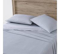 Eddie Bauer Home Collection - Set di biancheria da letto in percalle di cotone, fresco e fresco, elegante decorazione per la casa, pieno, a righe, azzurro/blu denim