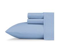 Eddie Bauer - Lenzuola doppie, set di biancheria da letto traspirante, decorazione per la casa leggera per dormienti caldi (maglia blu jersey, gemello)