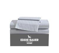 Eddie Bauer - Lenzuola intere, percalle di cotone set di biancheria da letto, fresco e fresco decorazione per la casa (Ticking Stripe Navy/verde, pieno)