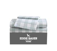 Eddie Bauer - Lenzuola per letto king size, percalle di cotone, decorazione per la casa fresca e fresca (plaid verde chiaro, king size)